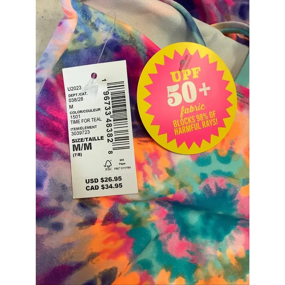The Children's Place Girl's Medium Teal Tie Dye Beach Two Piece Swimsuit OS4-19